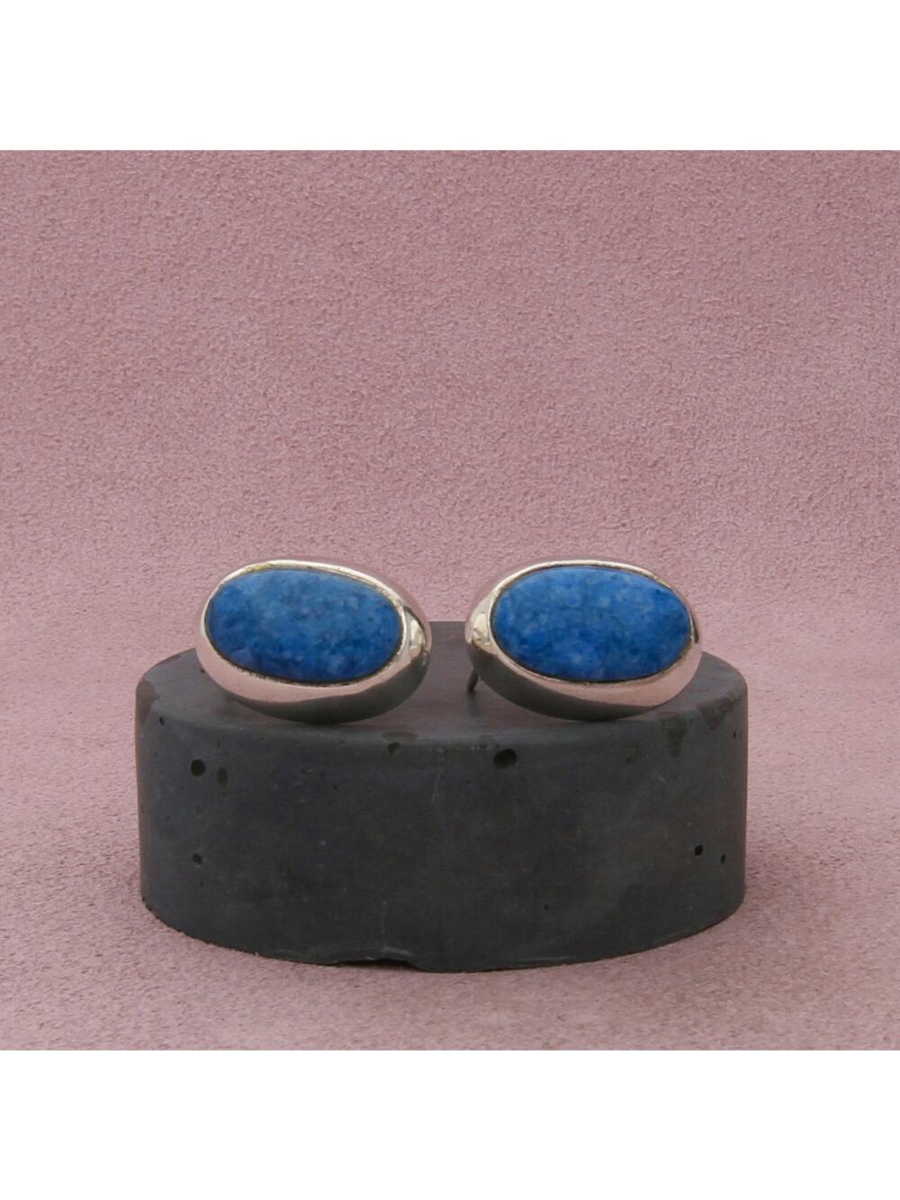 sterling silver vintage oval denim lapis post earrings